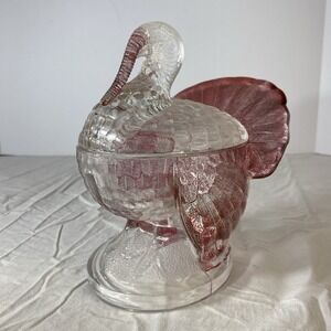 Vintage Indiana Glass Turkey Covered Dish Cranberry Flash Thanksgiving